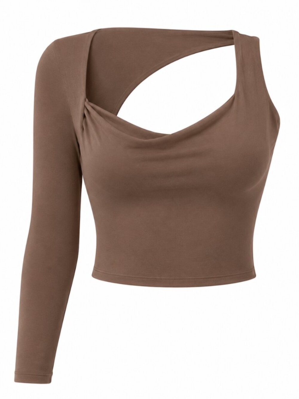 🪩 2/20 Tiger Mist Brown One Shoulder Cut Out Long Sleeve Top Size S